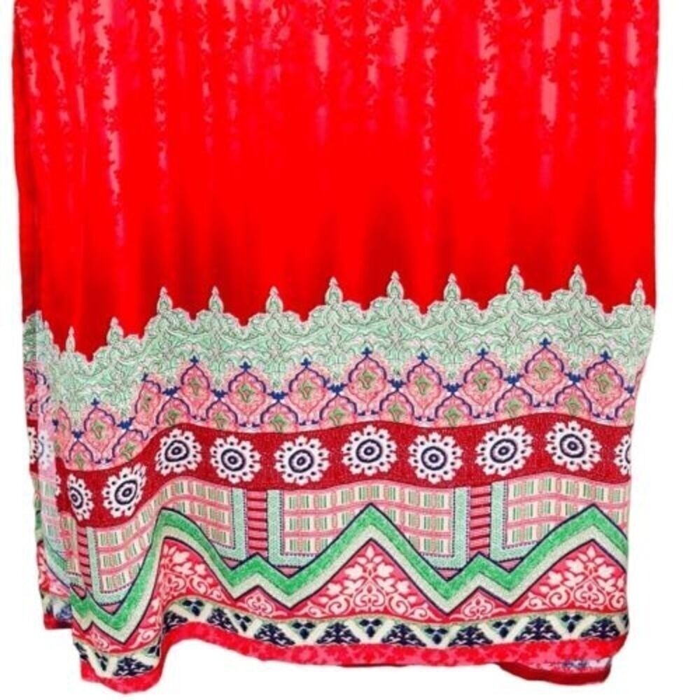 NWT Indian Kurta Kurti Lagi Red Floral Relaxed Long-Line Tunic Blouse Top โ SZ M - Picture 6 of 12